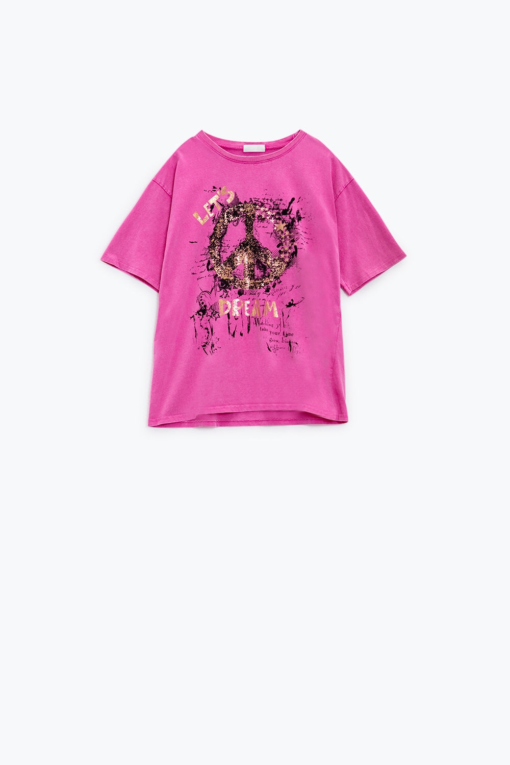 T-shirt a maniche corte con grafica Peace Sign sul davanti in fucsia