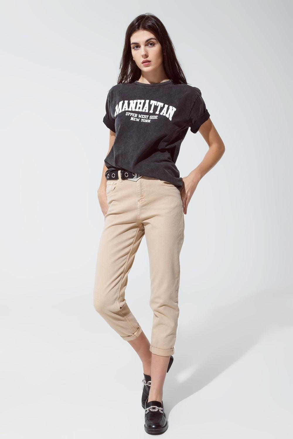 T-shirt a maniche corte con testo grafico Manhattan sul davanti in nero vintage