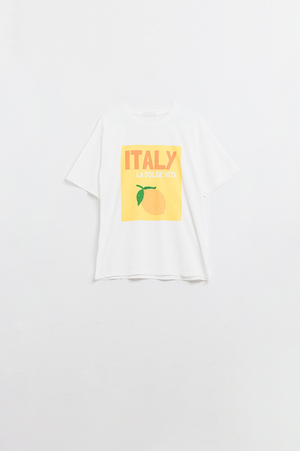 Q2 T-shirt bianca Italia Dolce Vita con stampa grafica al limone