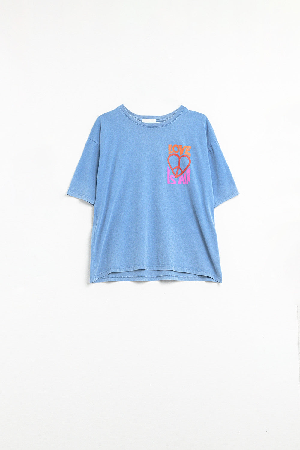 T-Shirt blu made in italy con logo Love is Air e Cuore con Pace