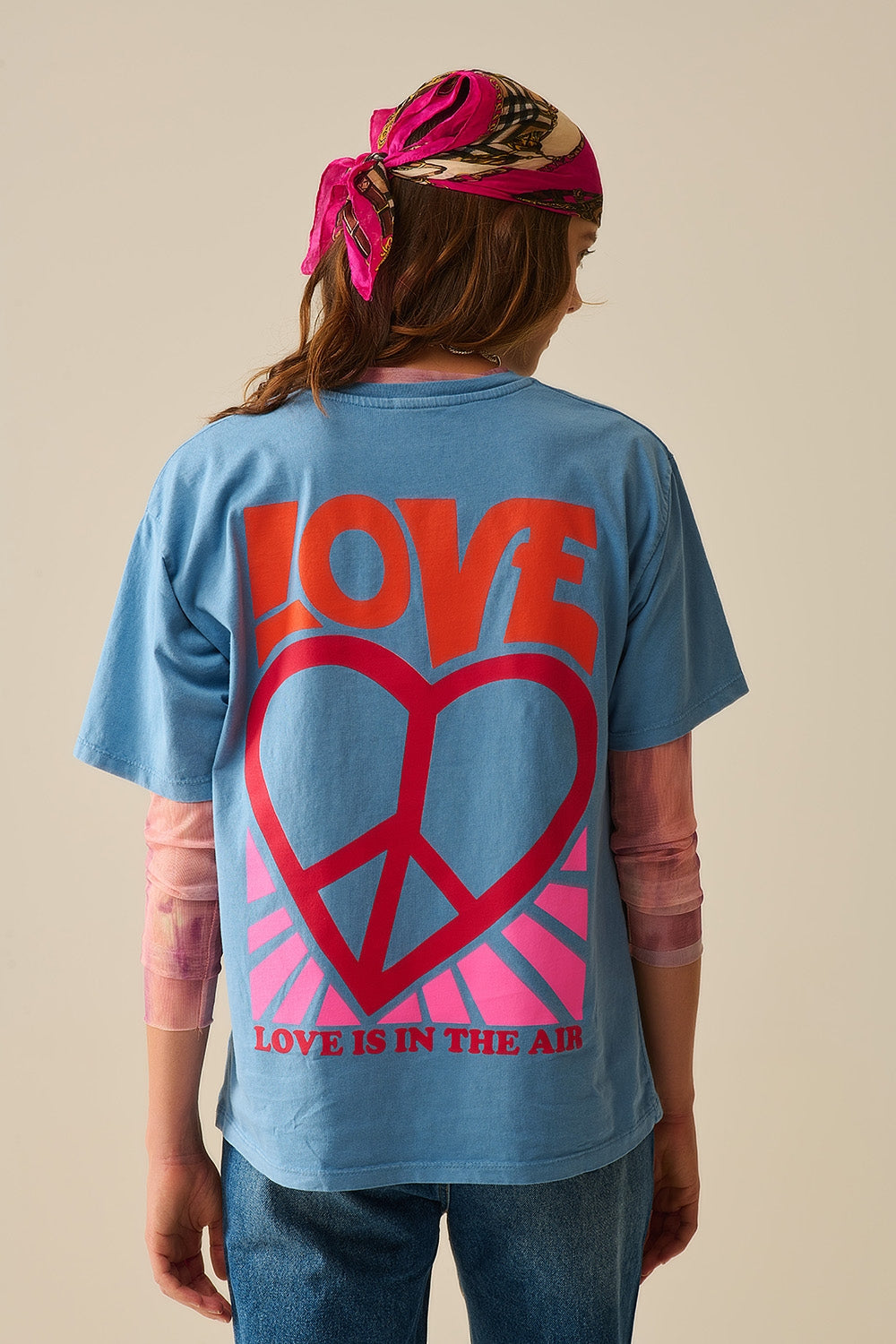 T-Shirt blu made in italy con logo Love is Air e Cuore con Pace