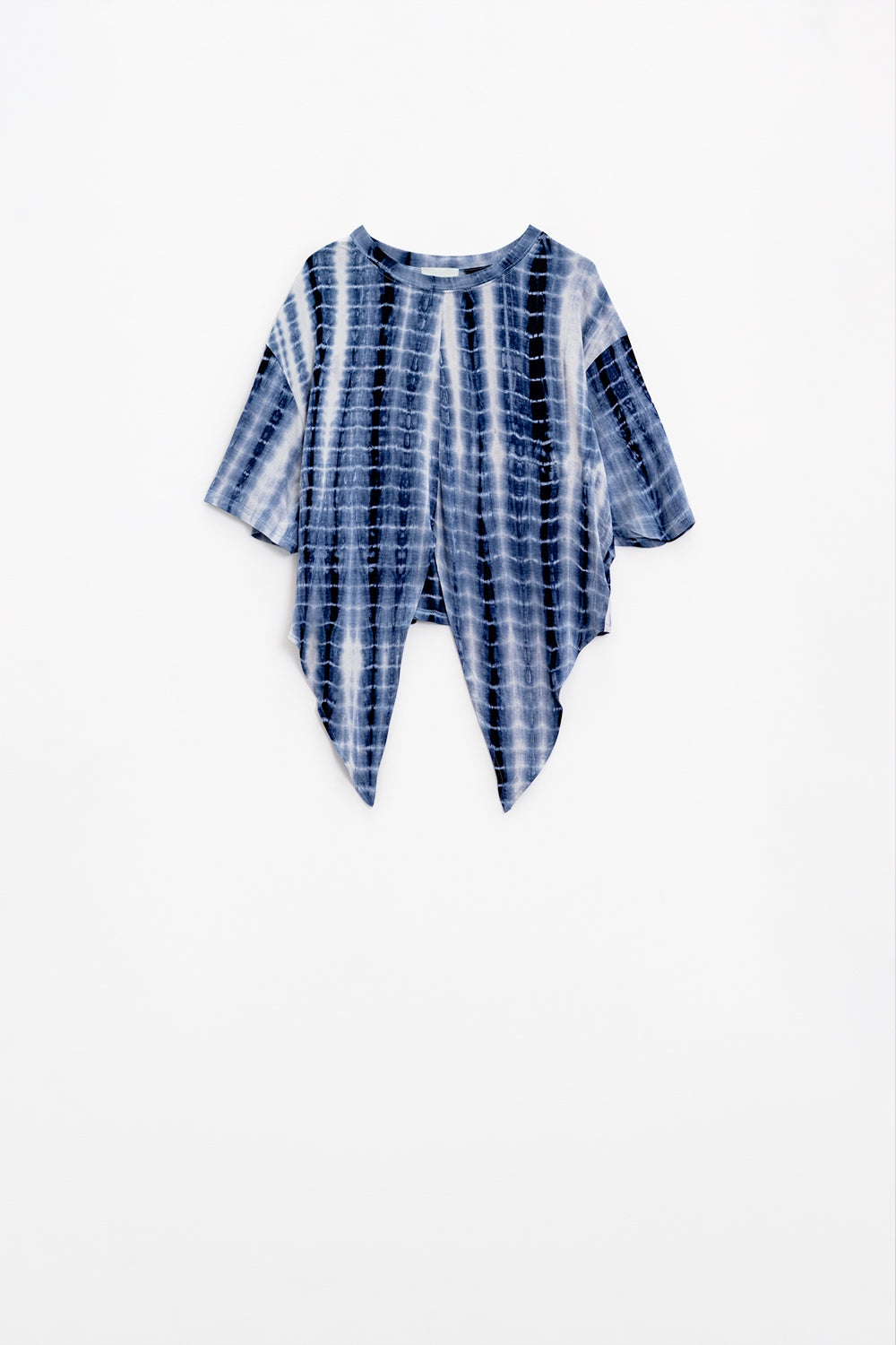 T-shirt blu stampata Tie Dye con nodo sul davanti