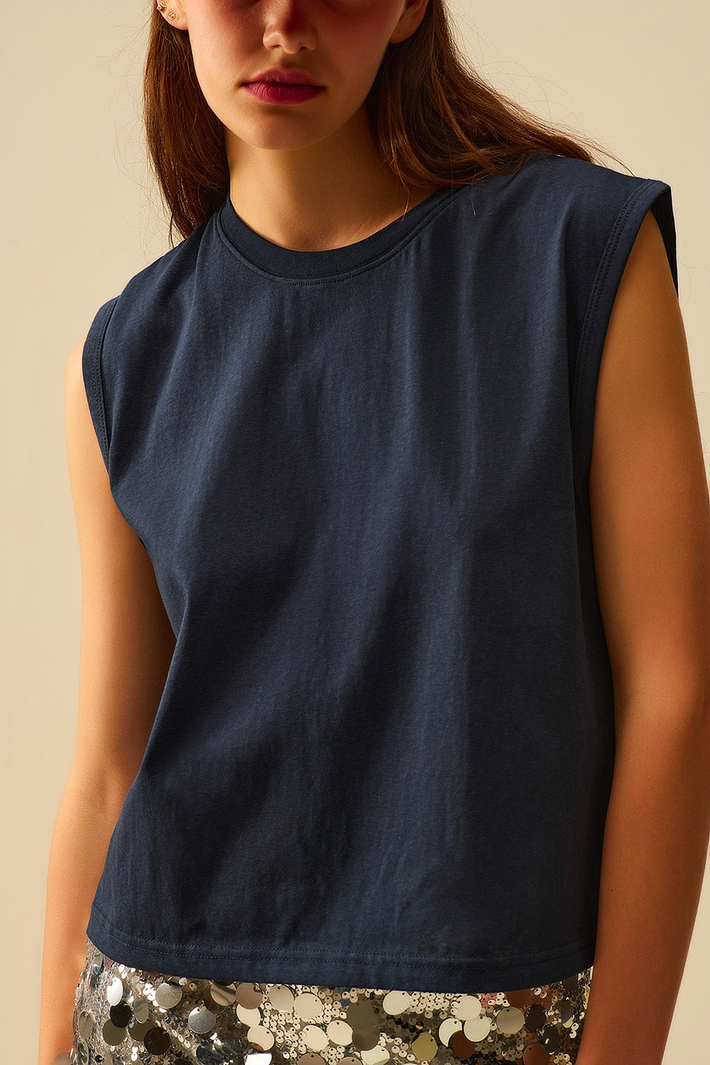 T-shirt in cotone senza maniche Navy