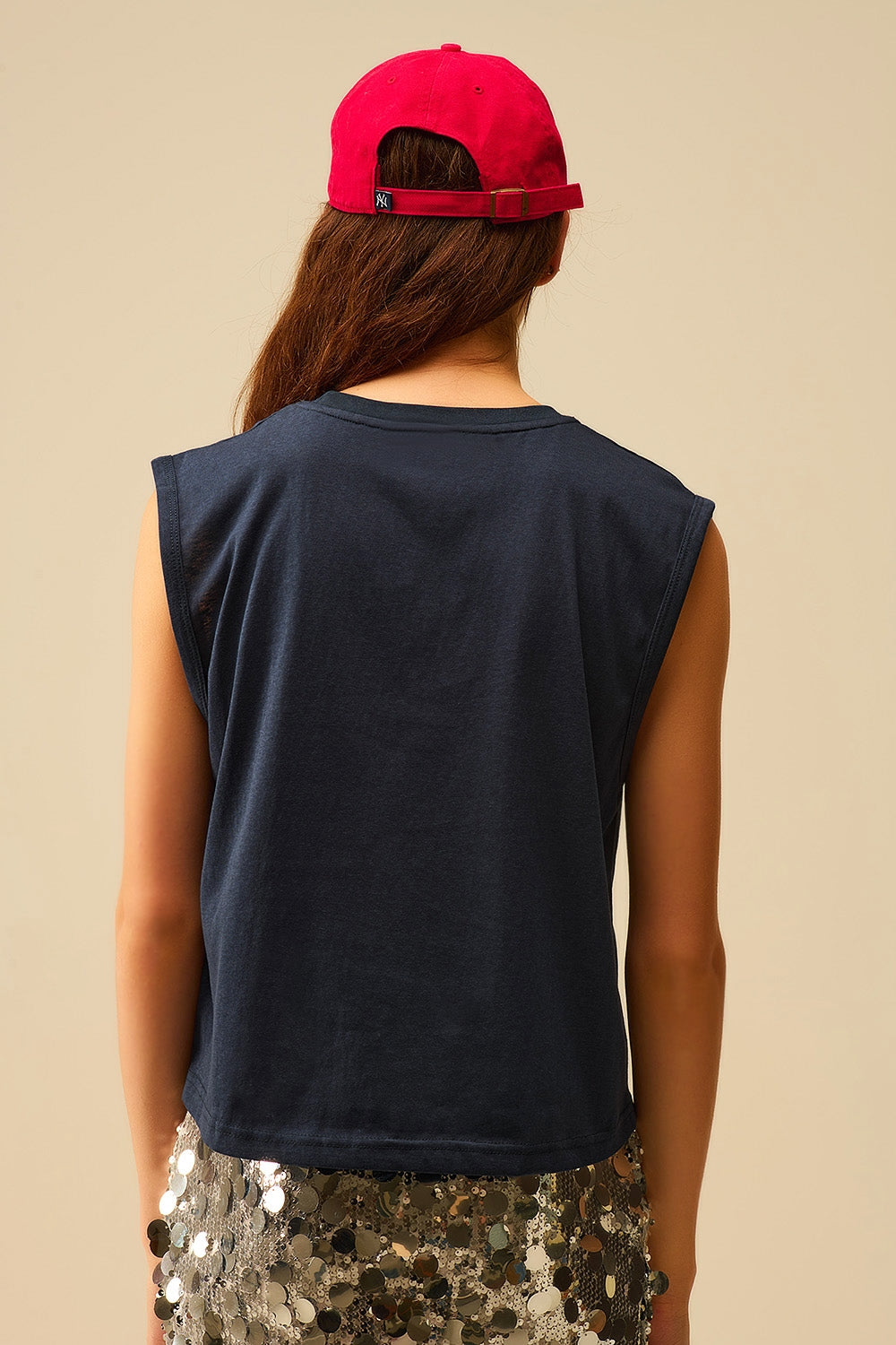 T-shirt in cotone senza maniche Navy