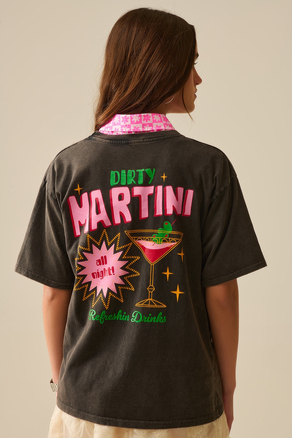 t-shirt nera stone wash made in Italy con logo grafico Martini