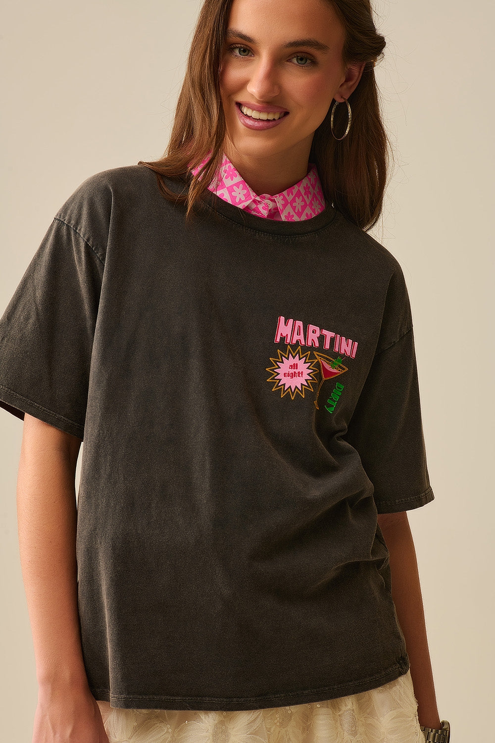 t-shirt nera stone wash made in Italy con logo grafico Martini
