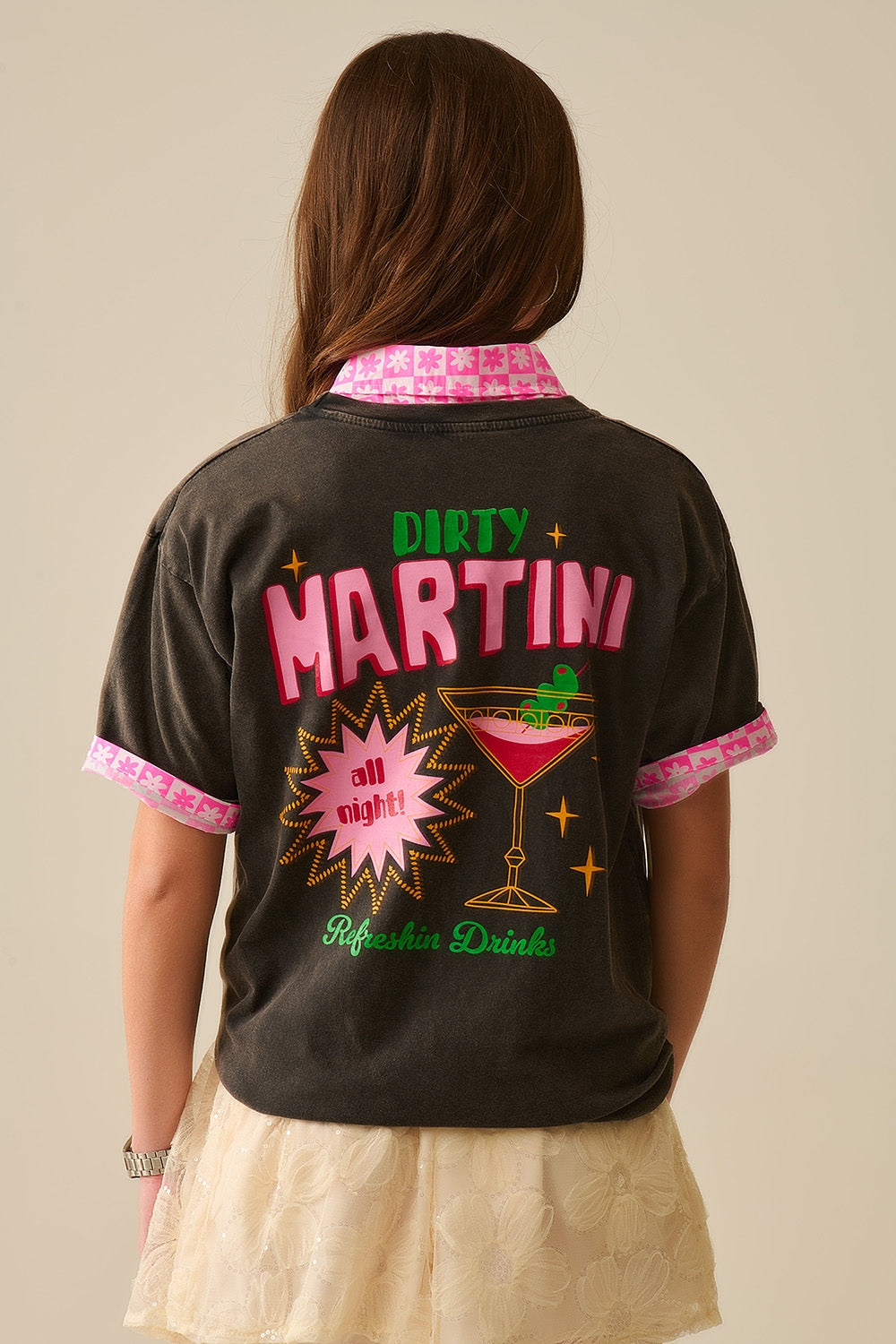 t-shirt nera stone wash made in Italy con logo grafico Martini