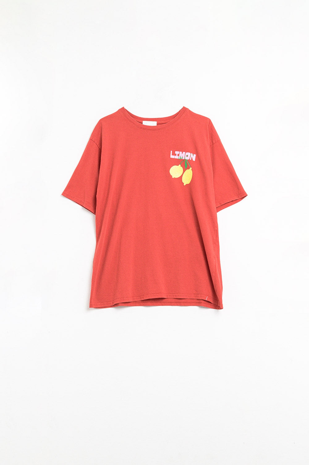 t-shirt rossa rilassata con stampa di limoni made in Italy