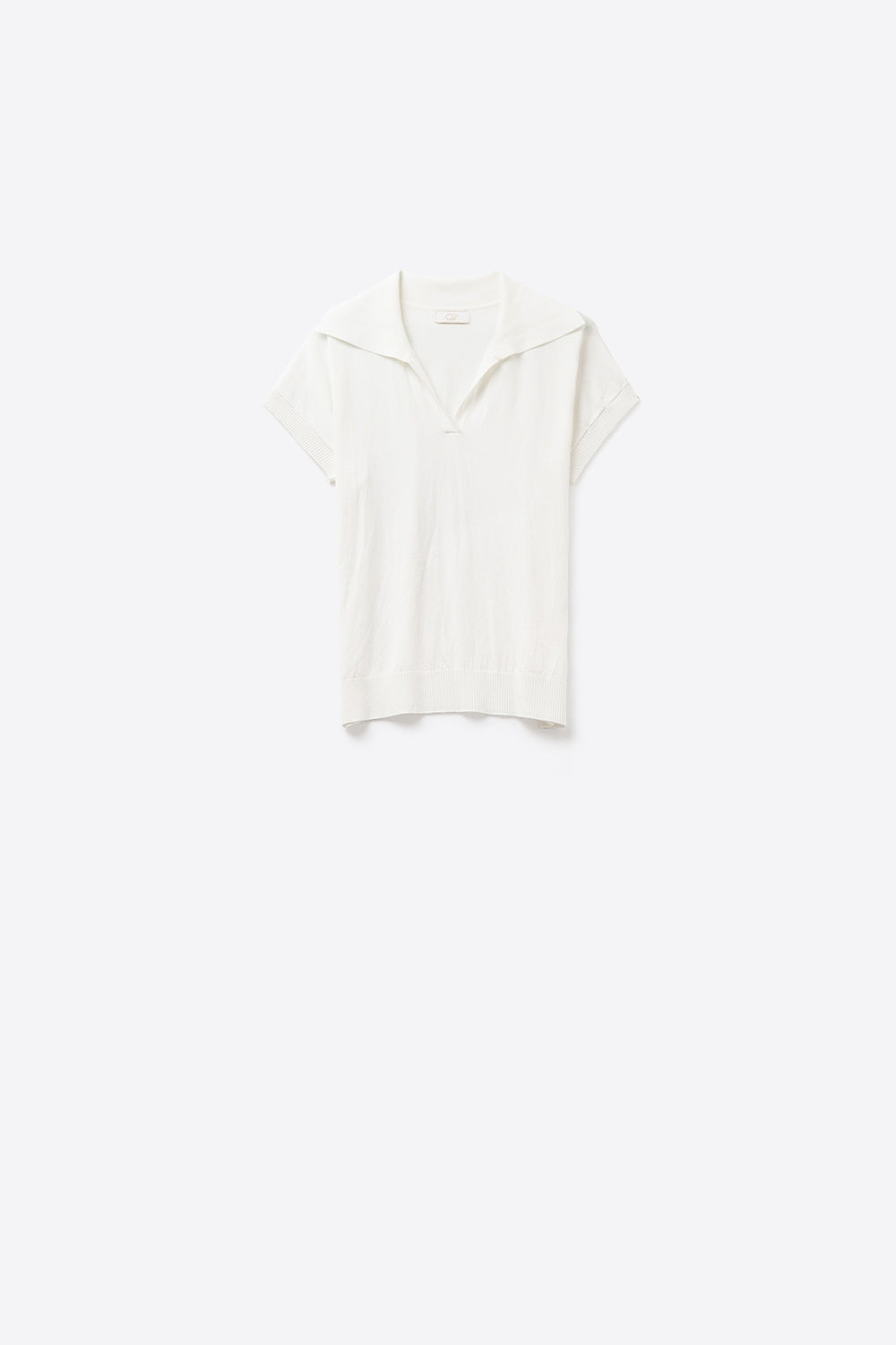 Q2 Top a manica corta in maglia fine tipo Polo in bianco