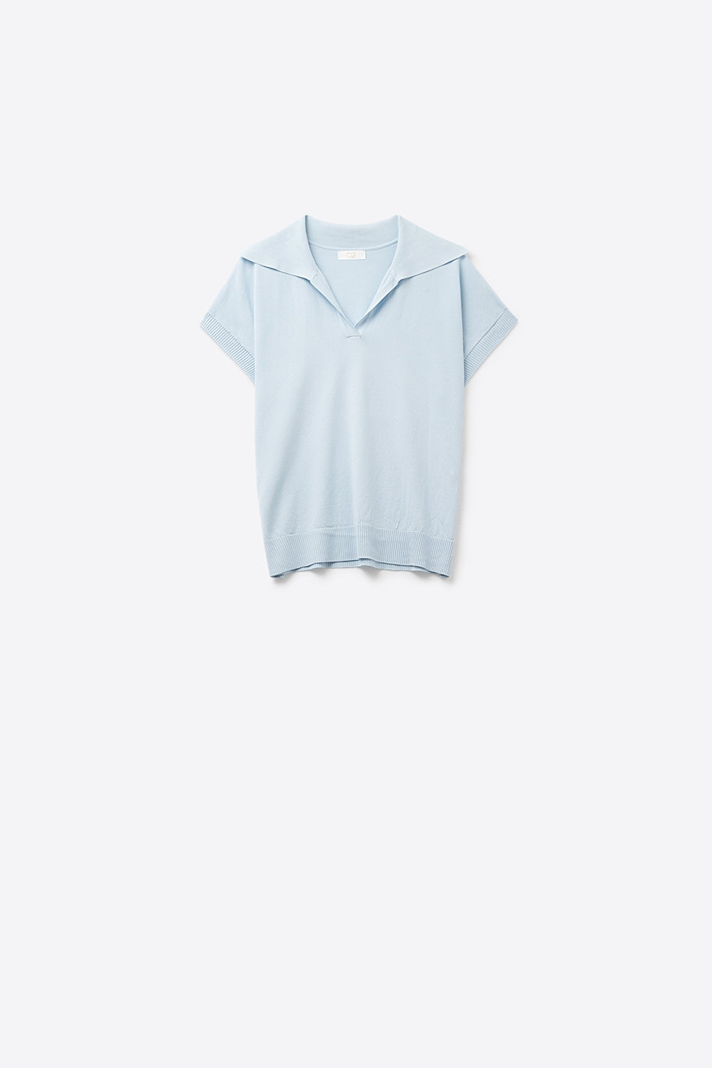 Top a manica corta in maglia fine tipo polo in blu baby