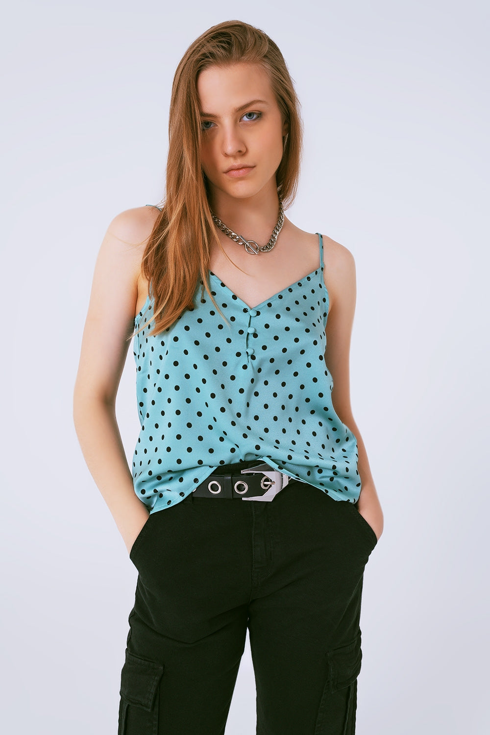 Top a pois verde