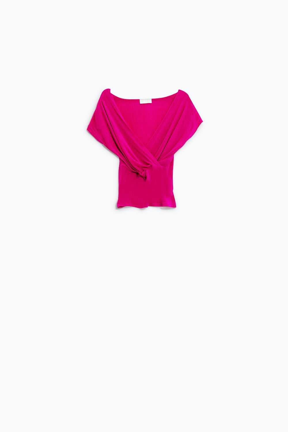 Top aderente con scollo a V incrociato e maniche a cappuccio in fucsia