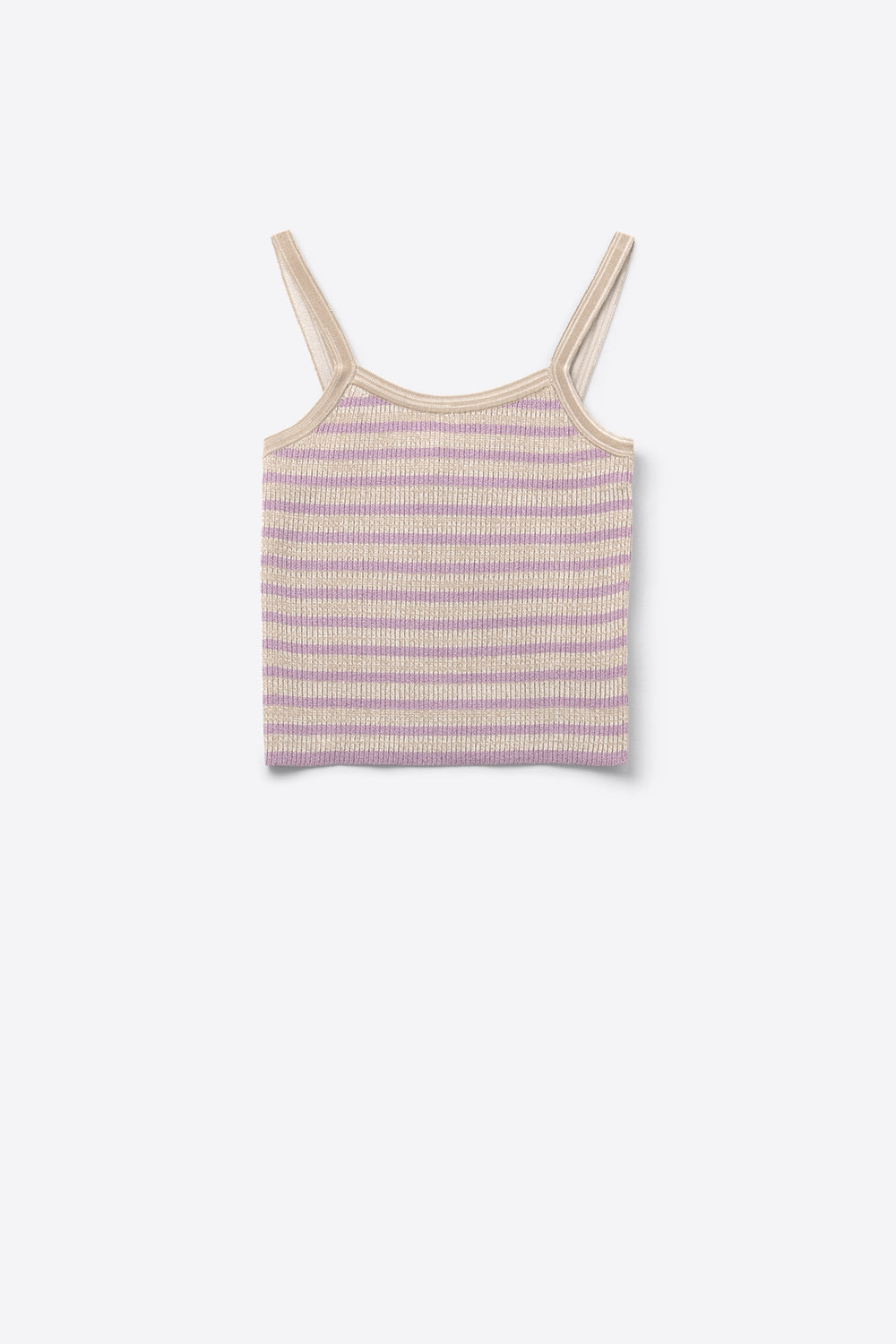 top beige con strisce e spalline lilla