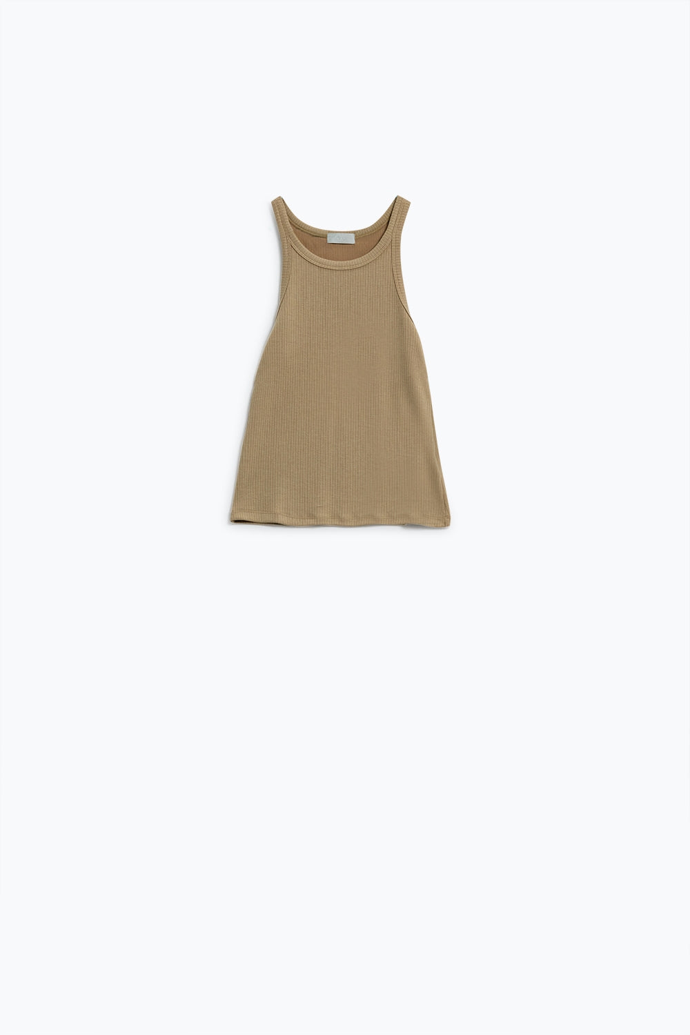 Top beige senza maniche con dettagli a coste