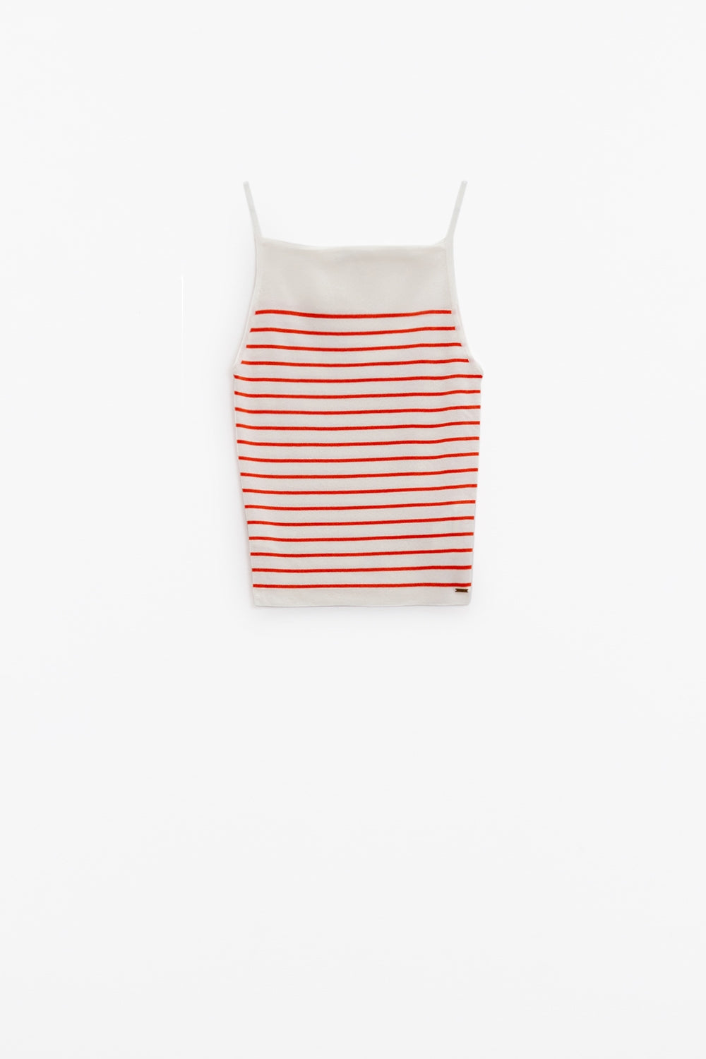 Top bianco con strisce arancione e spalline sottili