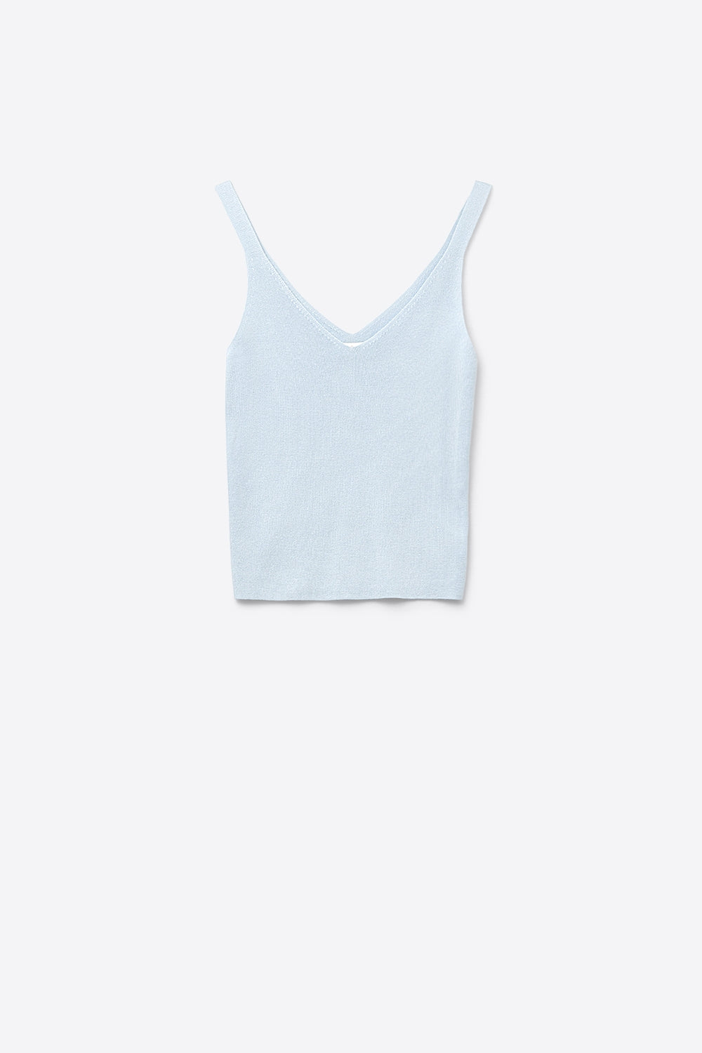 Q2 Top blu baby in maglia a coste con scollo a V e spalline
