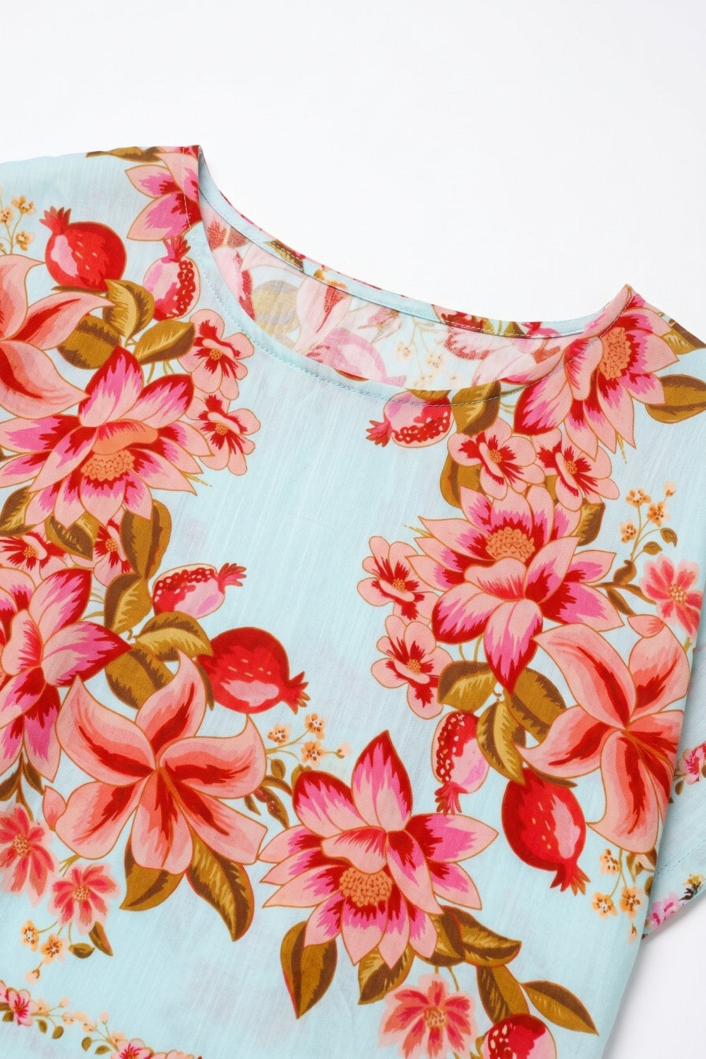 Top Boxy con stampa floreale blu chiaro e tessuto leggero
