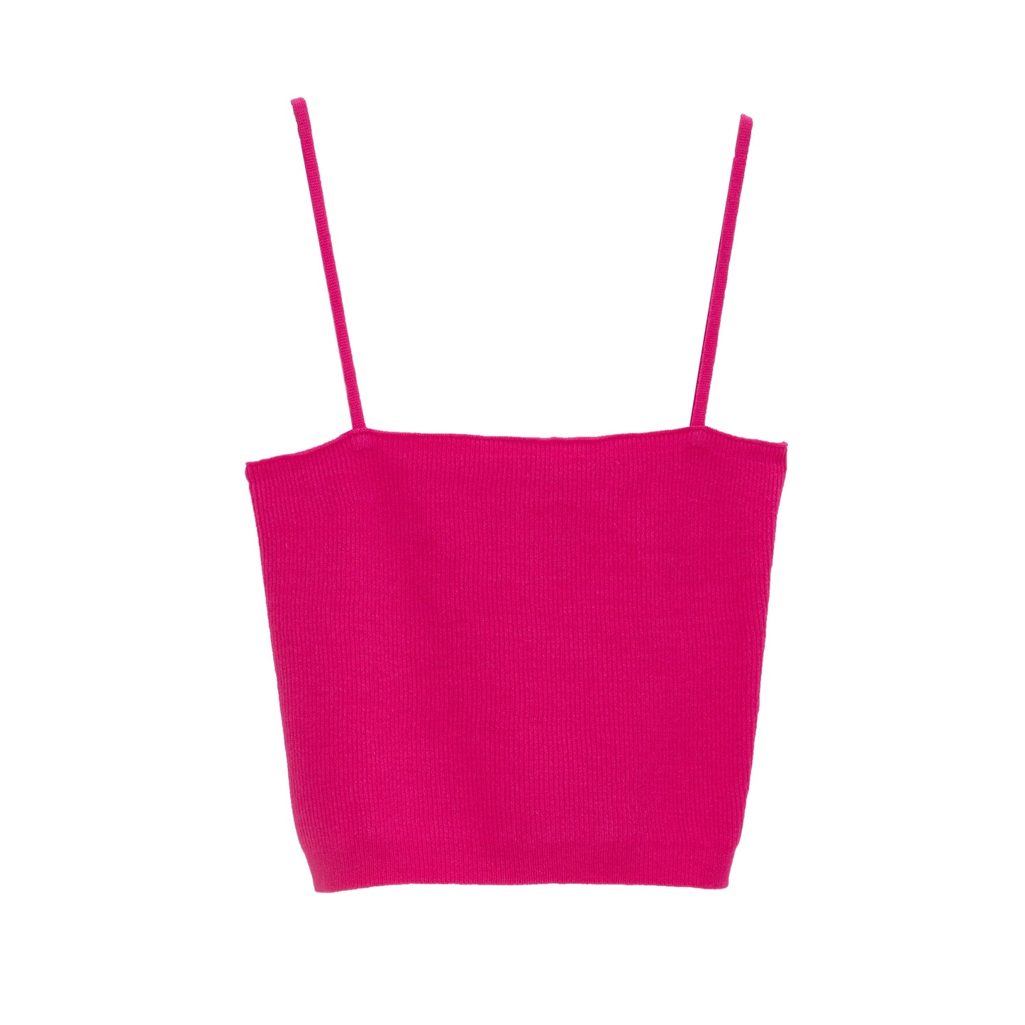 Top con bretelle in maglia a coste fucshia