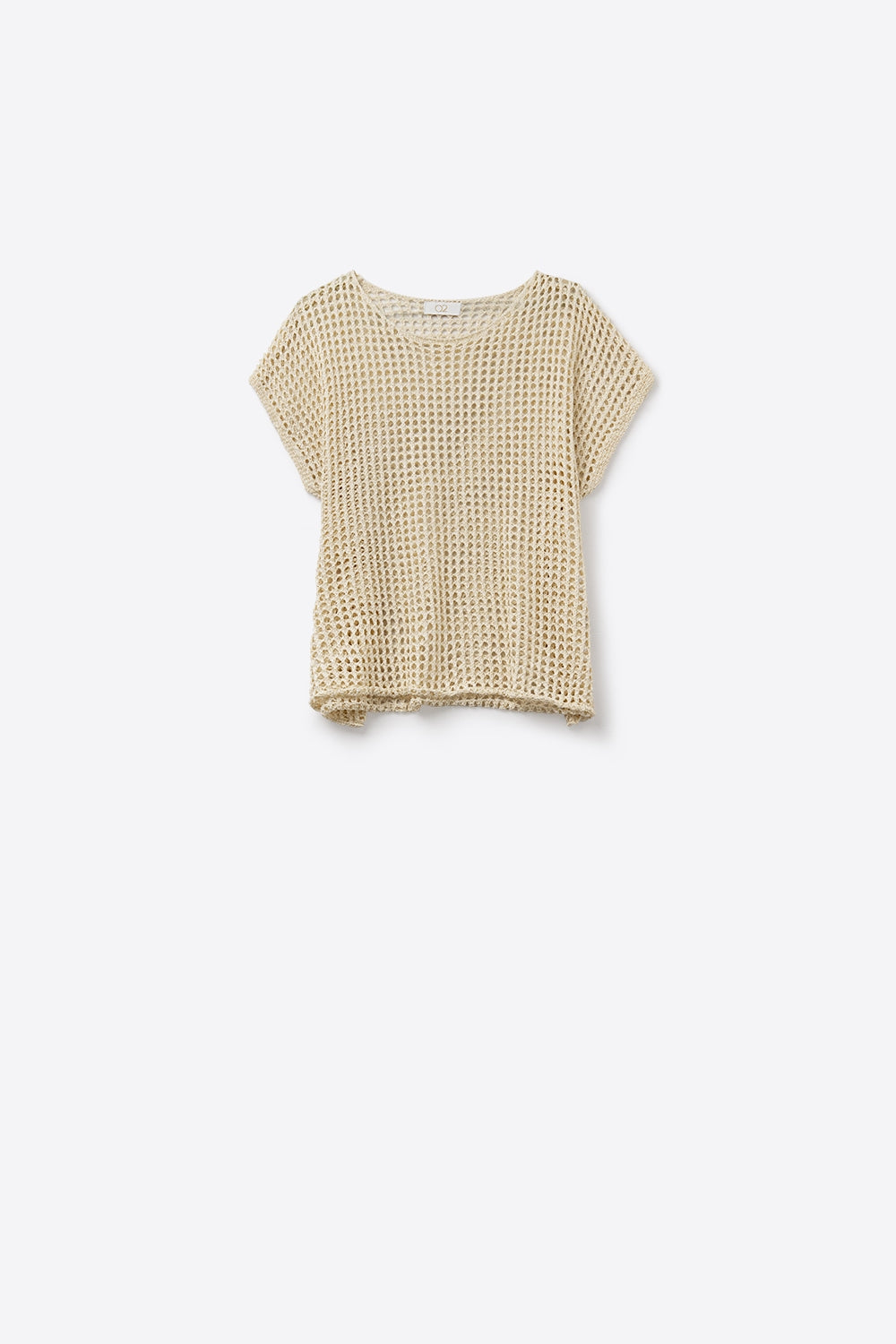 Top con maniche scese in maglia aperta all'uncinetto in beige