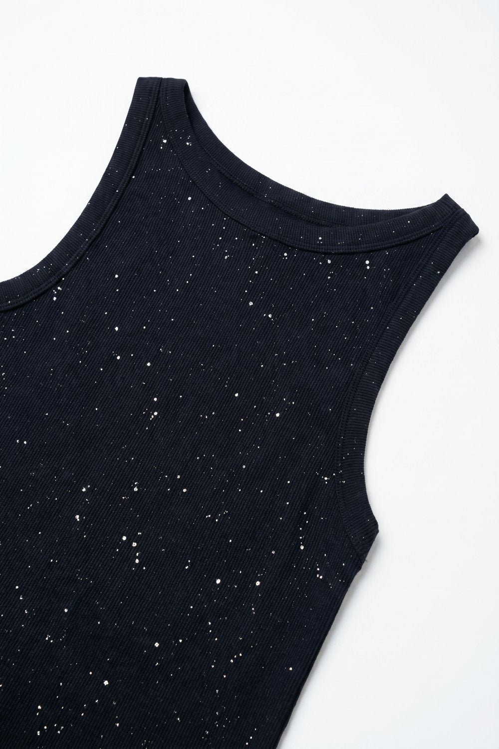 Top con scollo a barca in maglia fine maculata color navy