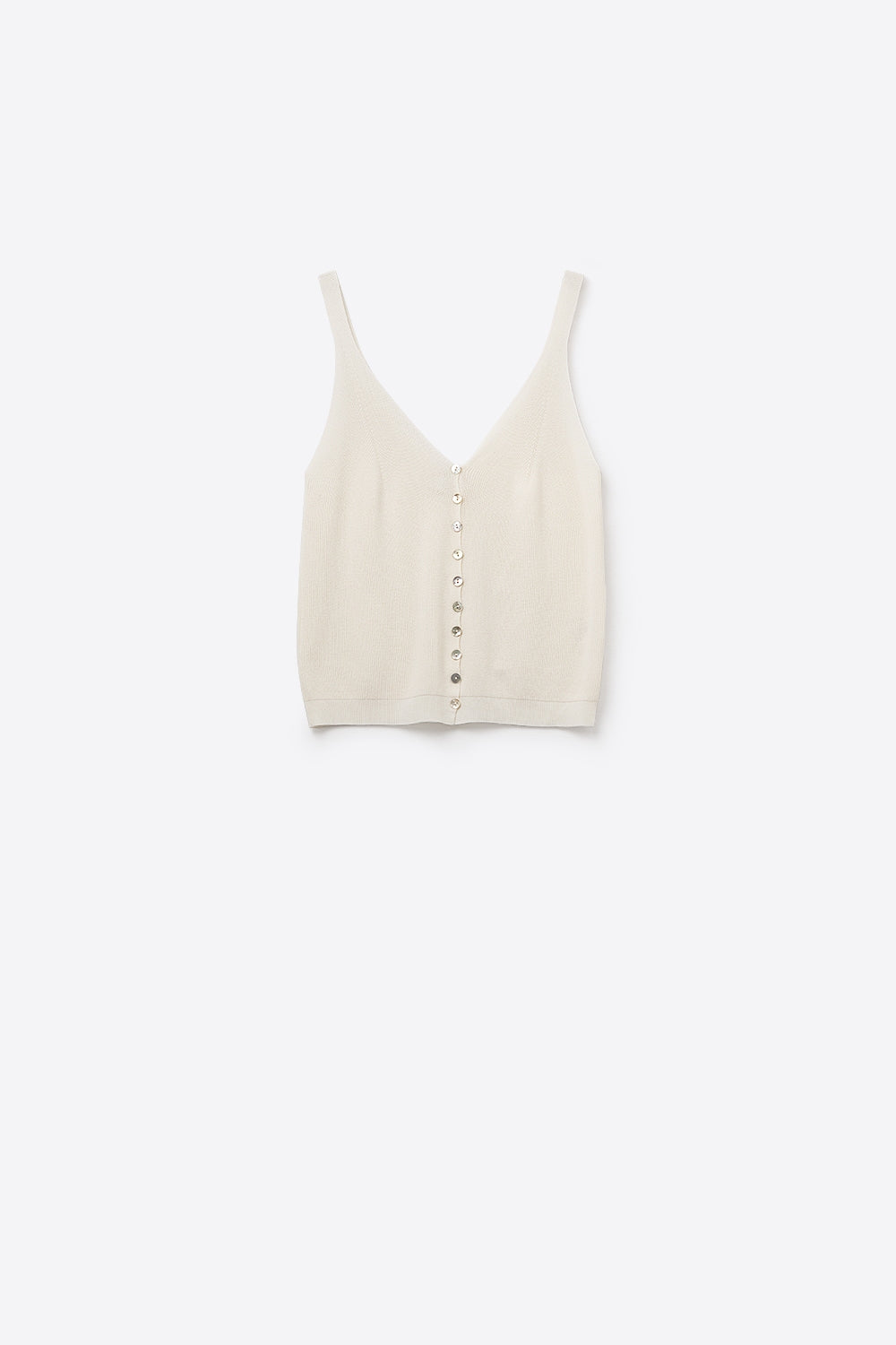 top corto beige in maglia con bottoni