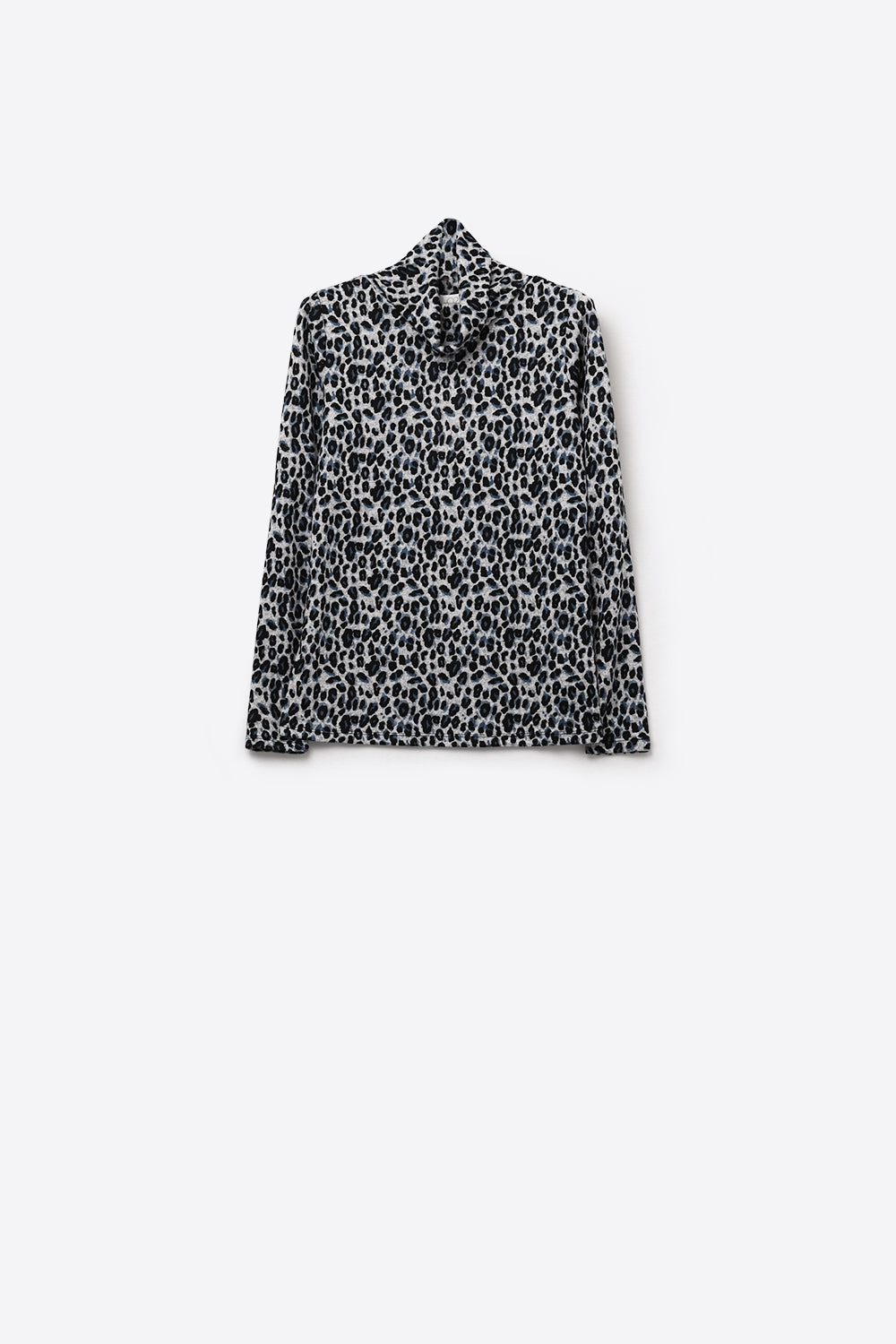 Top dolcevita a maniche lunghe con stampa leopardata grigia