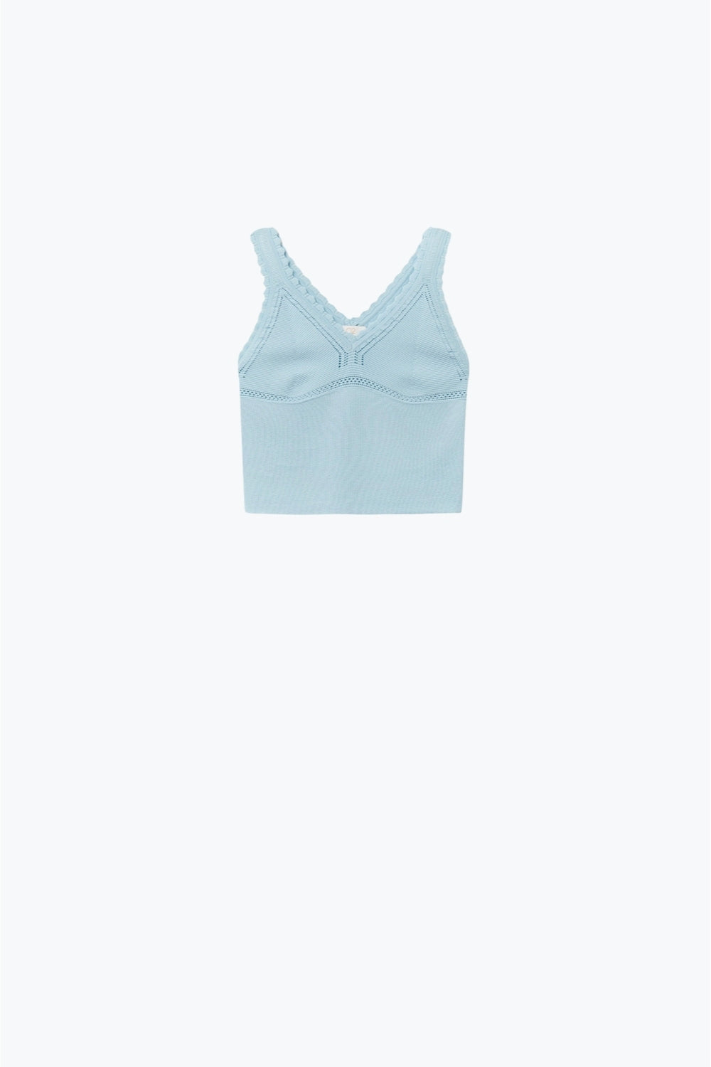 Q2 Top in maglia a coste blu baby con scollo a V smerlato