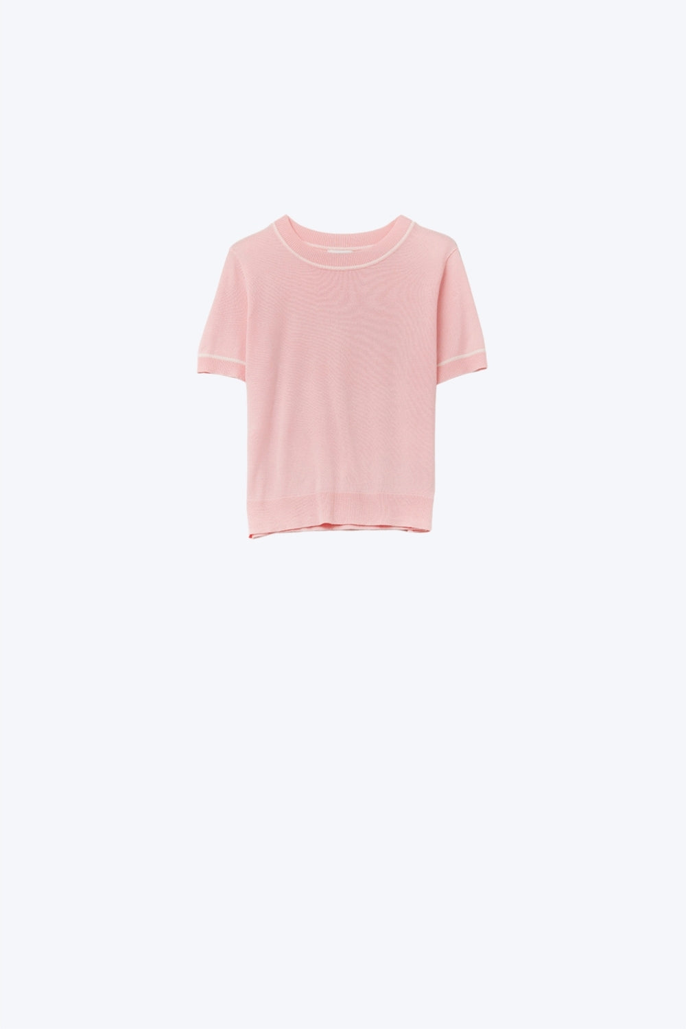 Q2 Top in maglia a maniche corte rosa chiaro con finiture bianche a contrasto