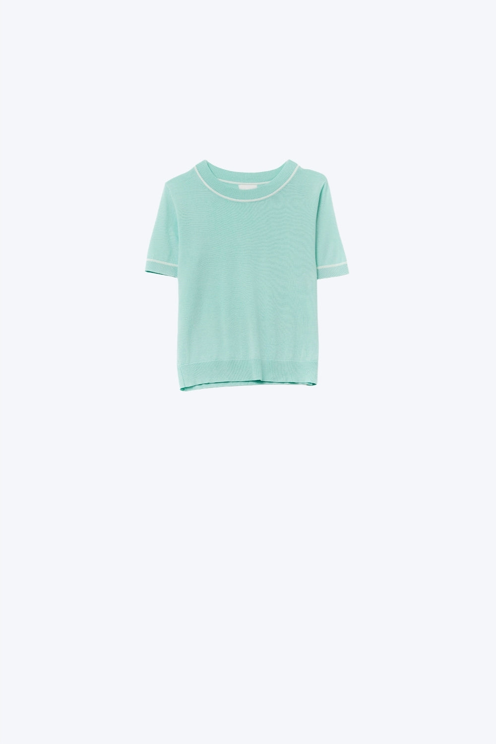 Q2 Top in maglia a maniche corte verde menta con finiture bianche a contrasto