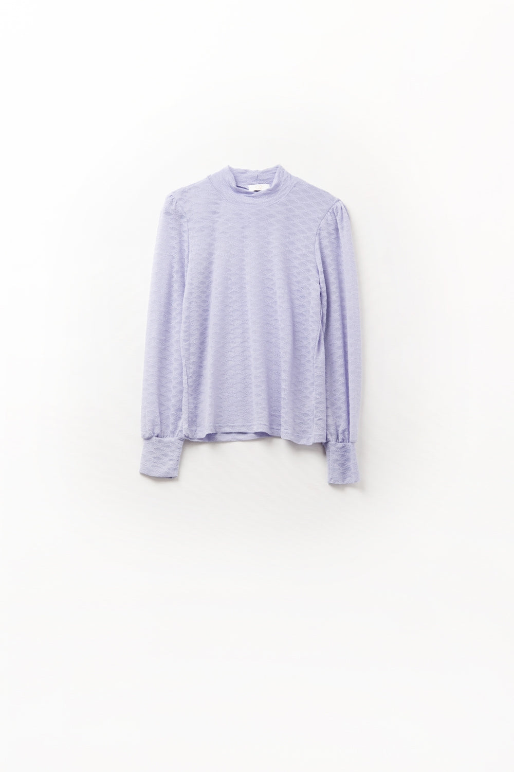 Q2 Top in pizzo lilla con collo alto e dettaglio polsino