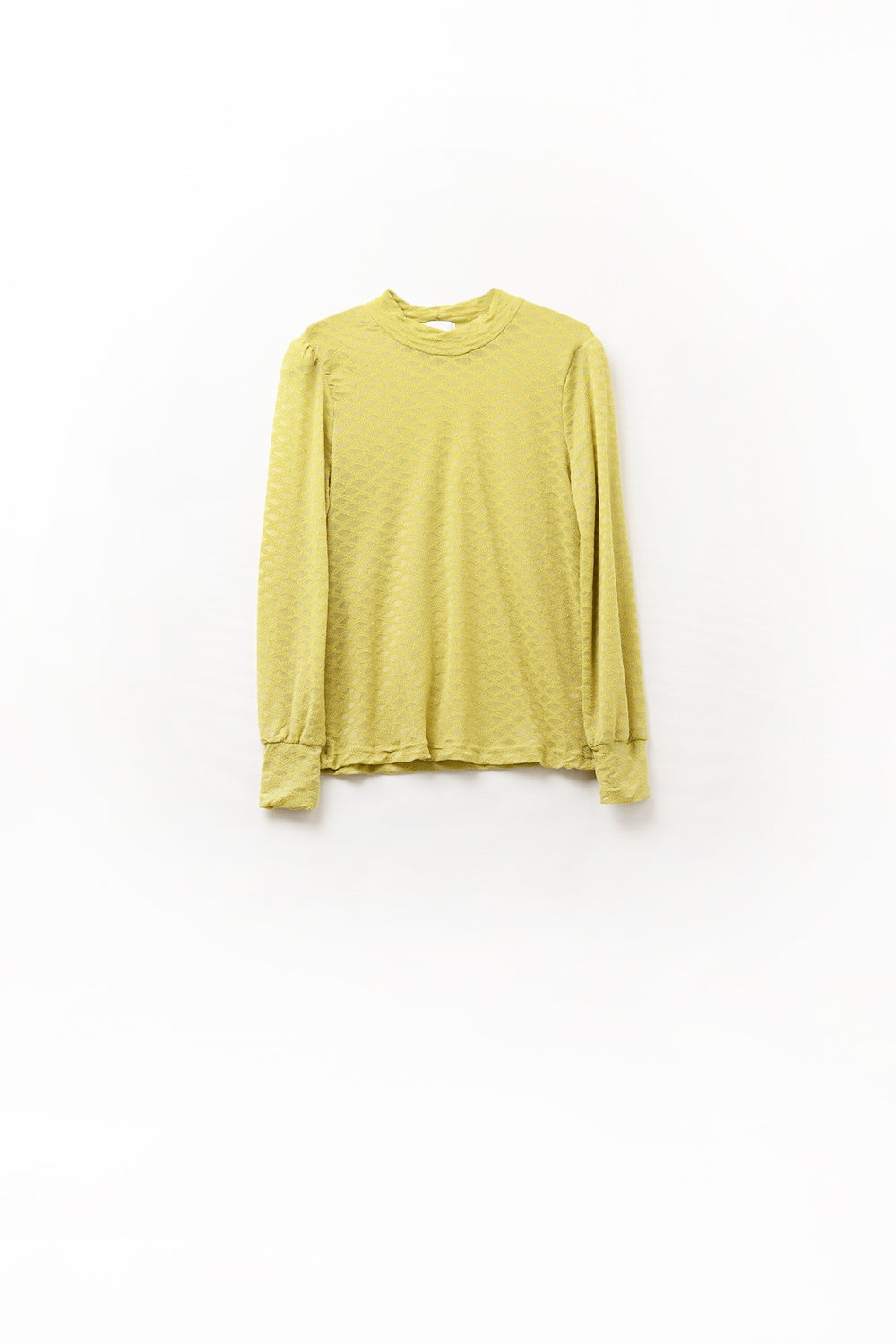 Q2 top in pizzo verde con collo alto e polsini