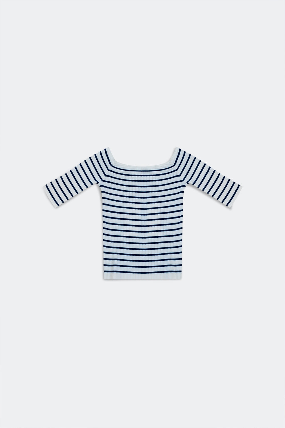 Top navy a righe con scollo Bardot