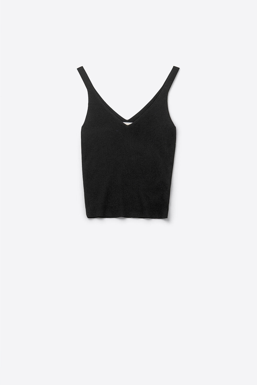 Top nero in maglia a coste con scollo a V e spaghetti