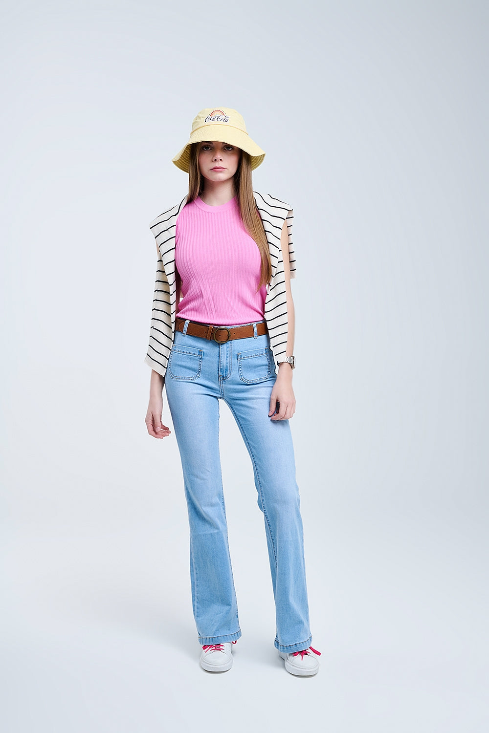 Top senza maniche in maglia a coste in rosa