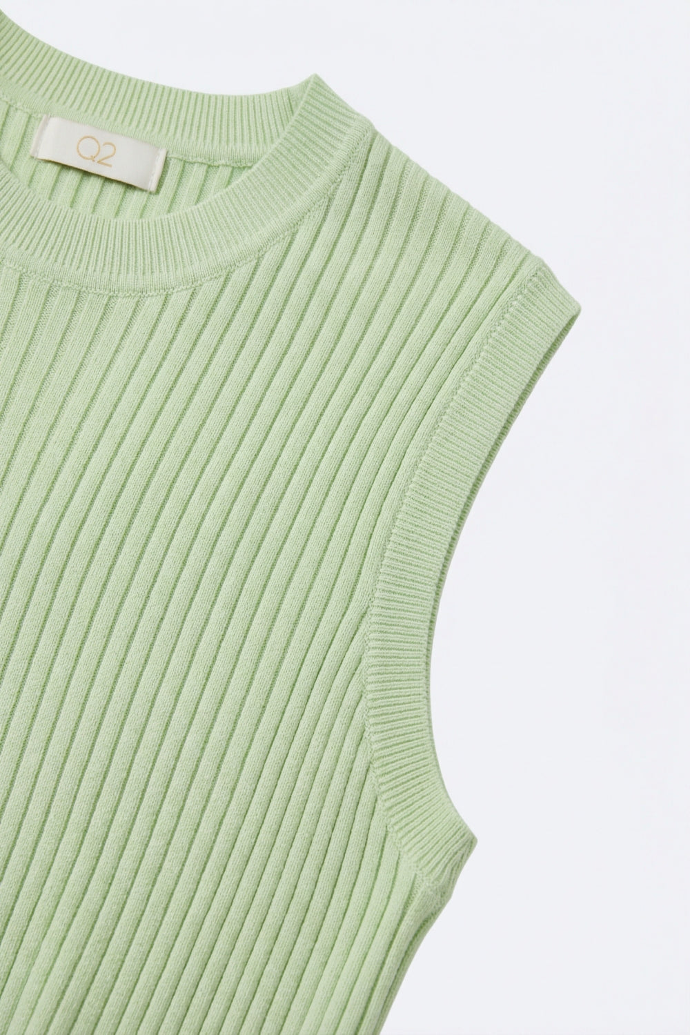 Top senza maniche in maglia a coste verde chiaro