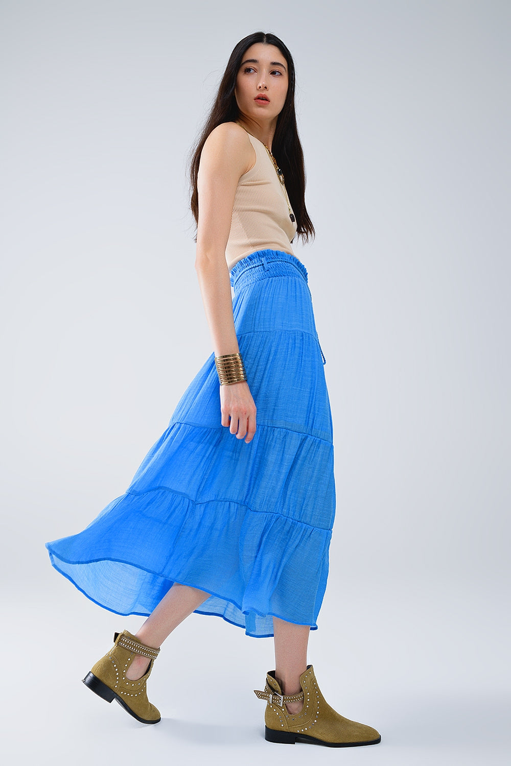 Top senza maniche in maglia beige