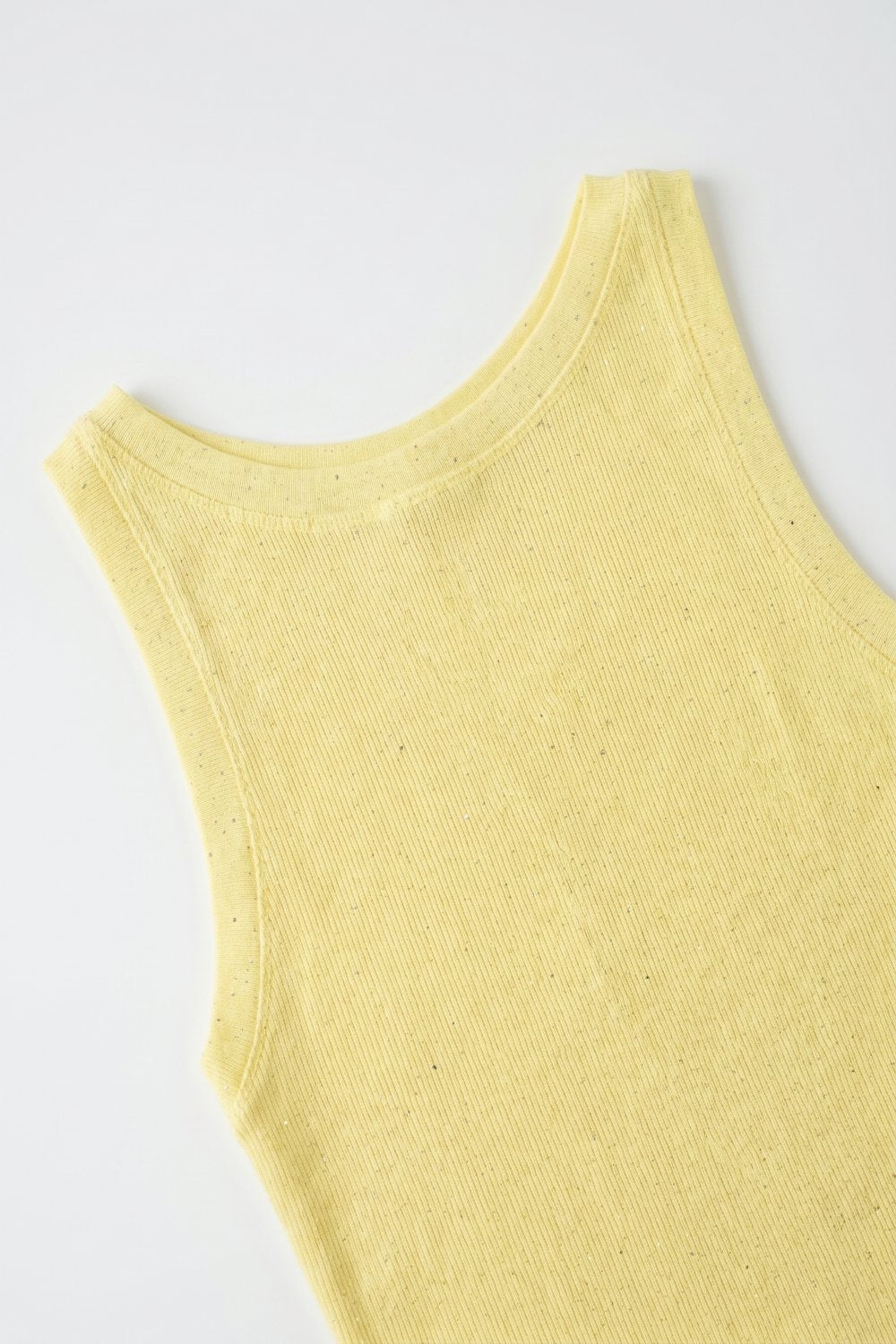 Top senza maniche in maglia fine gialla maculata