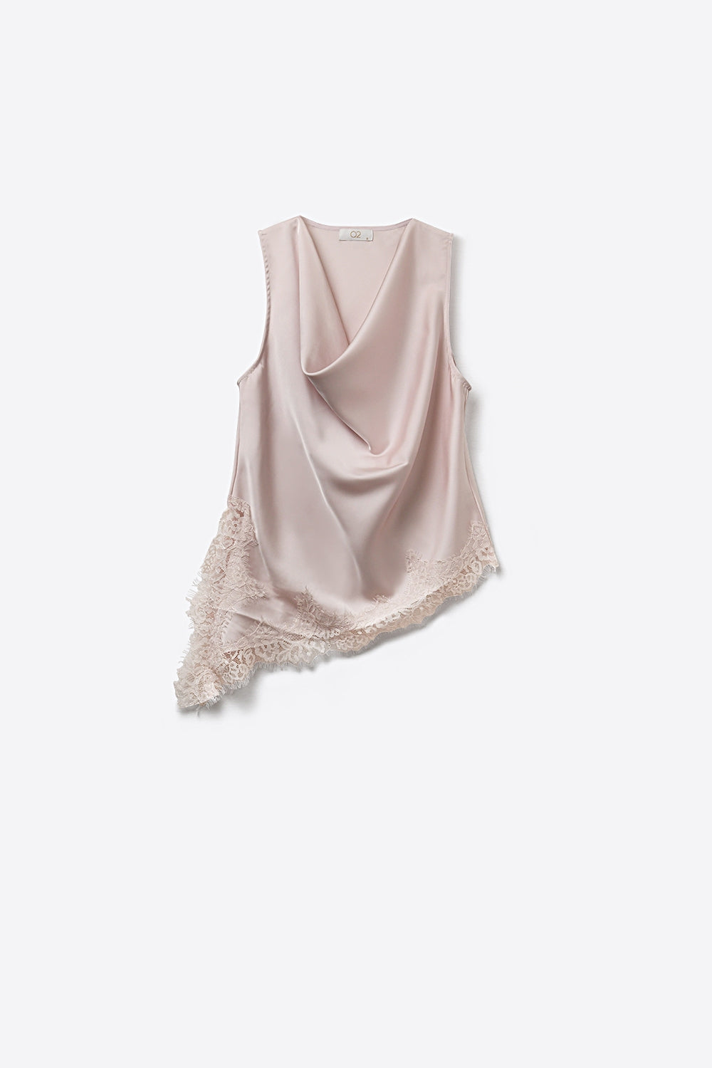 Top senza maniche in pizzo drappeggiato in raso rosa fiammante