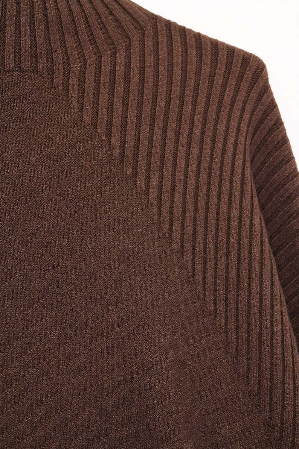 Tunica asimmetrica marrone in maglia a coste