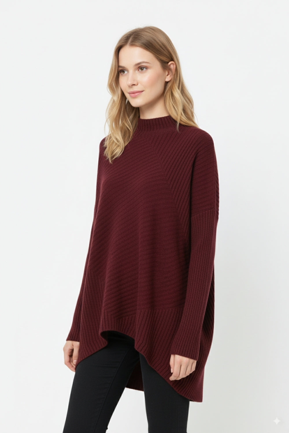 Tunica in maglia a coste asimmetrica bordeaux