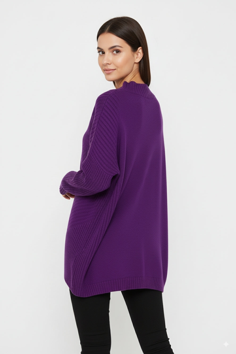 Tunica in maglia asimmetrica a coste viola