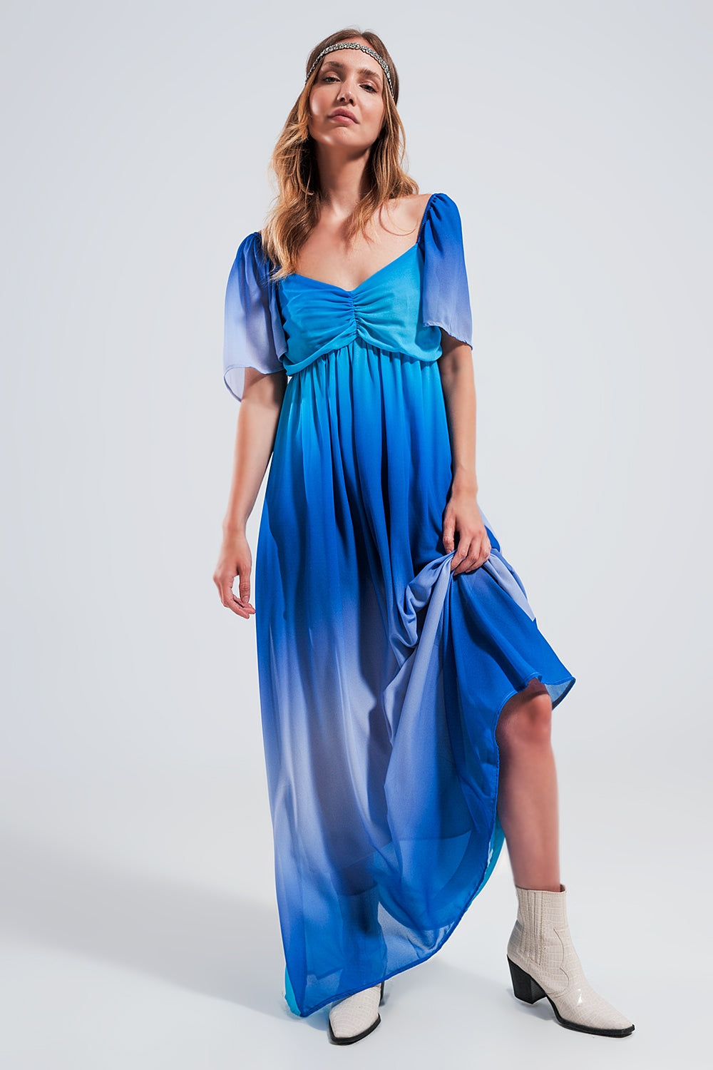 Vestito lungo sfumato blu