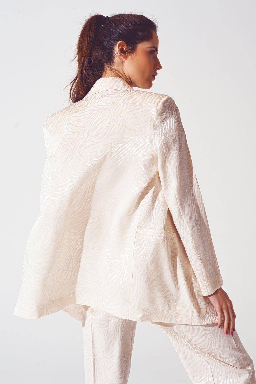 Blazer oversize con stampa zebrata in bianco