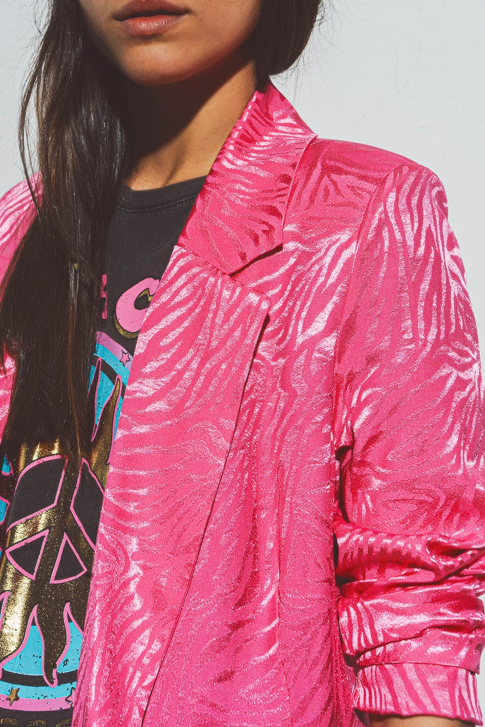 Blazer oversize con stampa zebrata in rosa