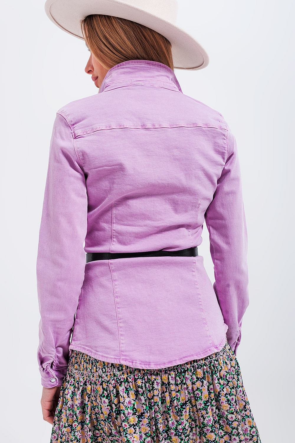 Camicia in denim lilla in cotone