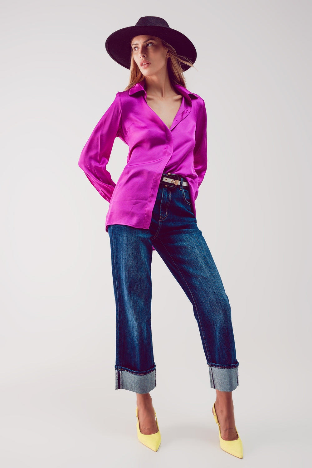 Camicia in raso fucsia