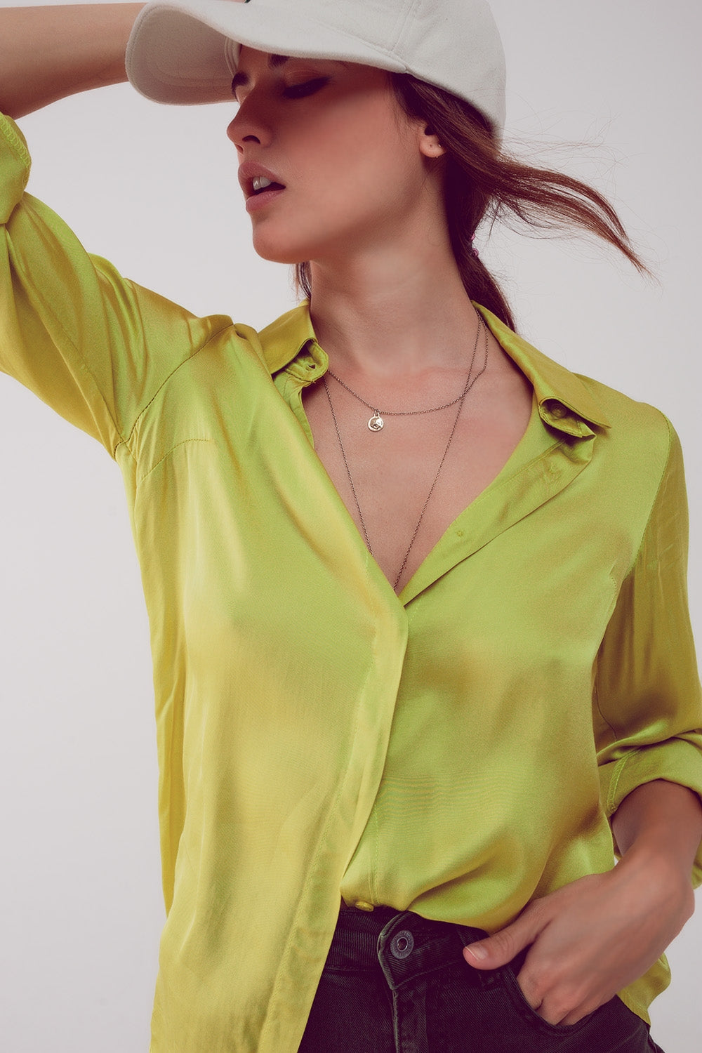 Camicia in raso lime