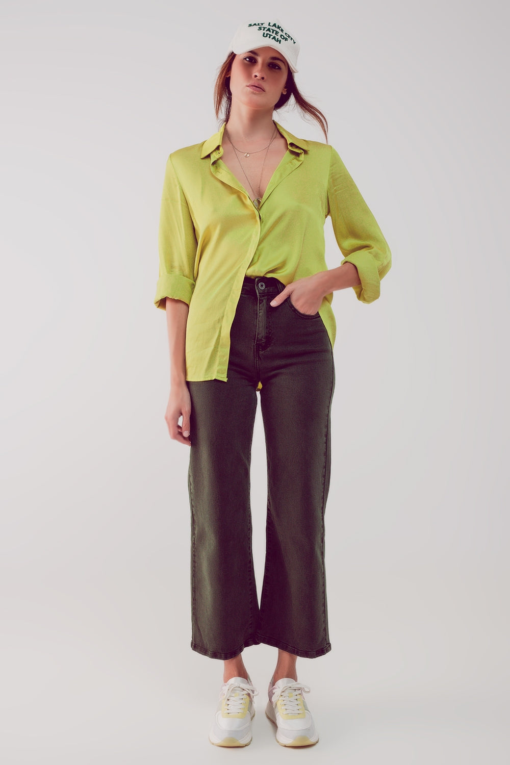 Camicia in raso lime