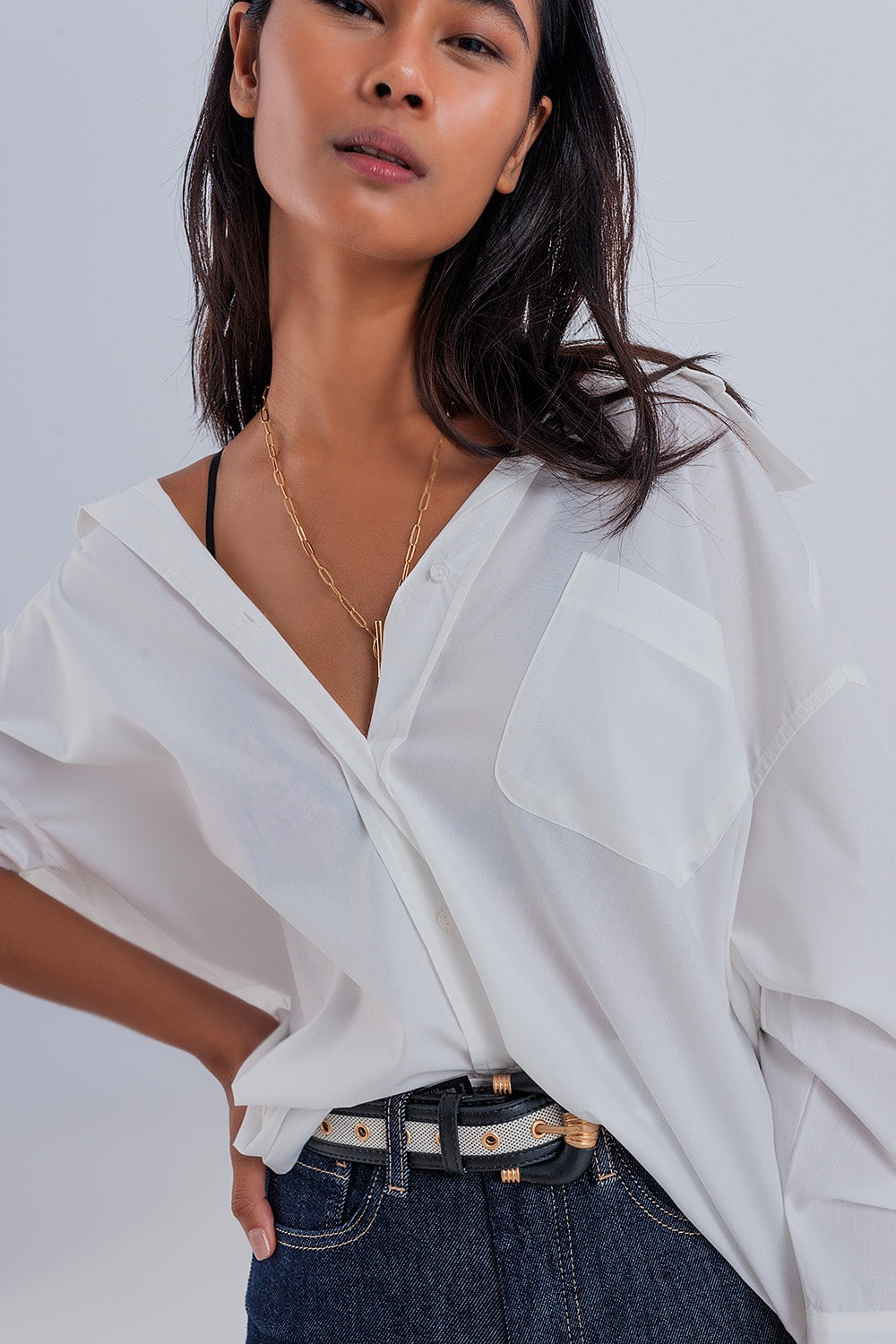 Camicia poplin oversize comoda color crema