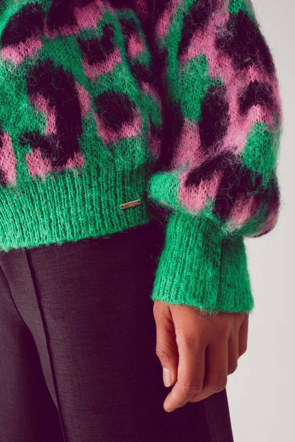 Cardigan taglio lungo con motivo astratto animalier verde